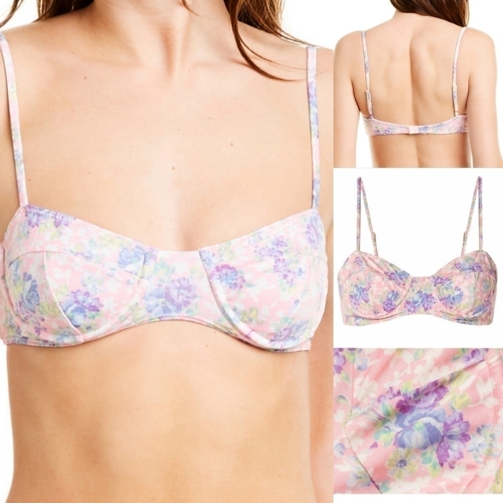 New LoveShackFancy Cassandra Pink Garden Bikini Top NWT Size Medium
